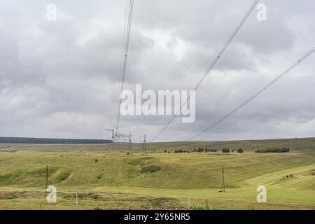 Dieses Bild fängt die weitläufigen ländlichen Landschaften Georgiens ein, die von sanften Hügeln und lebhaftem Grün unter einem Wolkenhimmel geprägt sind Stockfoto