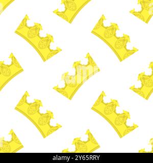 Nahtloses Muster mit goldener Krone. Einfaches Kronendesign mit Queen- oder King-Gelb-Krone. Königliches kaiserliches Krönungssymbol. Stock Vektor