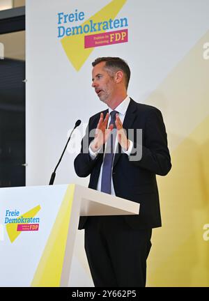 Berlin, Deutschland. September 2024. Christian Dürr, Fraktionsvorsitzender der FDP, gibt eine Erklärung im Berliner Reichstag ab. Quelle: Anna Ross/dpa/Alamy Live News Stockfoto