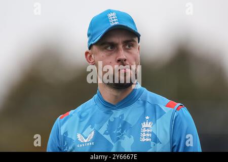 Chester Le Street, Großbritannien. September 2024. Will Jacks of England während des dritten Metro Bank One Day International Match England gegen Australien am 24. September 2024 in Chester-le-Street, Großbritannien (Foto: Mark Cosgrove/News Images) in Chester-le-Street, Großbritannien am 24. September 2024. (Foto: Mark Cosgrove/News Images/SIPA USA) Credit: SIPA USA/Alamy Live News Stockfoto
