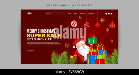 Vektor-Illustration der Landing-Page-Banner-Vorlage der Merry Christmas Sale-Website Stock Vektor