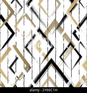 Geometrisches nahtloses Muster. Wiederholter Hintergrund für abstrakte Geometrie. Wiederkehrende Aquarellraute. Aquarellrautenlinie für Designdrucke. Pinselstriche Stock Vektor