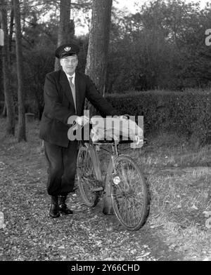 Briefträger, der seine Lieferung mit dem Fahrrad macht Stockfoto