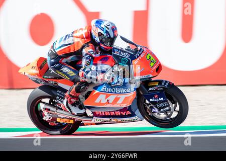 Der spanische Moto2-Fahrer Sergio Garcia MT Helm während des SanMarinoGPat Grand Prix in Misano World Circuit, Italien, 22. september 2024 Stockfoto