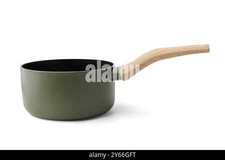 Küchentopf mit Glasdeckel isoliert auf weißem Hintergrund Stockfoto