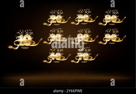 Set aus Jubiläumslogo in goldfarbener Farbe auf schwarzem Hintergrund für den festlichen Moment Stock Vektor