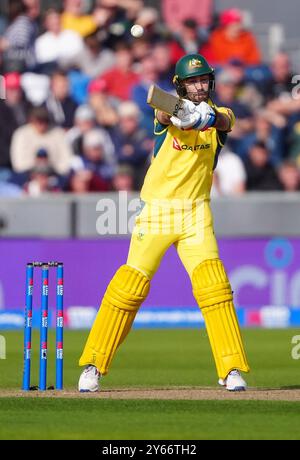Australiens Glenn Maxwell schlug beim dritten eintägigen internationalen Spiel im Seat Unique Riverside, Chester-le-Street, County Durham. Bilddatum: Dienstag, 24. September 2024. Stockfoto
