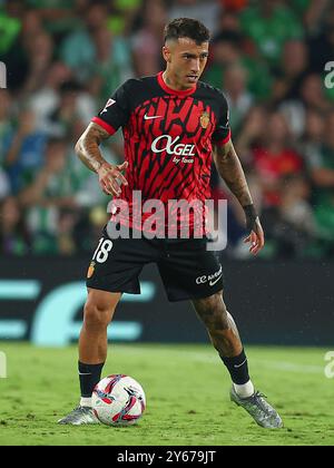Antonio Sanchez von RCD Mallorca spielte während des La Liga EA Sports Matches zwischen Real Betis und RCD Mallorca am 23. September 2024 im Benito Villamarin Stadion in Sevilla. (Foto: Antonio Pozo / PRESSINPHOTO) Stockfoto