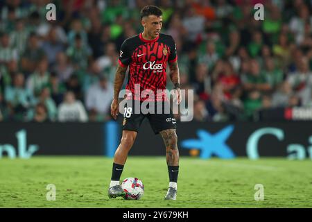 Sevilla, Spanien. September 2024. Antonio Sanchez von RCD Mallorca spielte während des La Liga EA Sports Matches zwischen Real Betis und RCD Mallorca am 23. September 2024 im Benito Villamarin Stadion in Sevilla. (Foto: Antonio Pozo/PRESSINPHOTO) Credit: PRESSINPHOTO SPORTS AGENCY/Alamy Live News Stockfoto