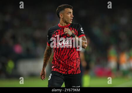 Antonio Sanchez von RCD Mallorca spielte während des La Liga EA Sports Matches zwischen Real Betis und RCD Mallorca am 23. September 2024 im Benito Villamarin Stadion in Sevilla. (Foto: Antonio Pozo / PRESSINPHOTO) Stockfoto