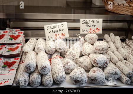 Rialto Fischmarkt im San Polo Viertel von Venedig, Italien Stockfoto