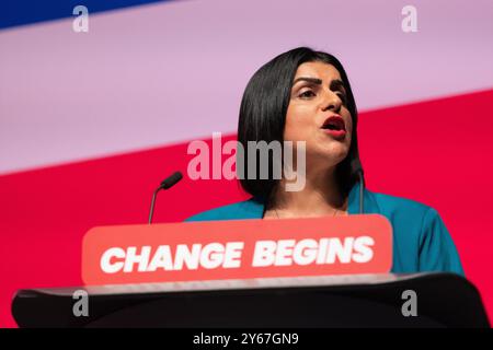 Liverpool, Großbritannien. September 2024. Shabana Mahmood, Justizministerin und Lordkanzler, Mitglied des Parlaments für Birmingham Ladywood, Rede vor der Konferenz 2024 Liverpool Vereinigtes Königreich Bild: Garyroberts/worldwidefeatures.com Credit: GaryRobertsphotography/Alamy Live News Stockfoto