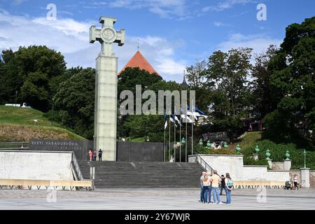 Tallinn, Estland - 24. Juli 2024: Die Siegessäule des Unabhängigkeitskrieges (Vabadussoja voidusammas) auf dem Freiheitsplatz in Tallinn. Stockfoto