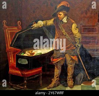 CROMWELL ÖFFNET DEN SARG VON CHARLES I. Gemalt 1831 vom französischen Künstler Paul Delaroche (1797–1856) Stockfoto