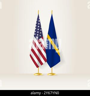 Nationalflagge der Vereinigten Staaten und der Nauru auf hellem Hintergrund. Vektorabbildung. Stock Vektor
