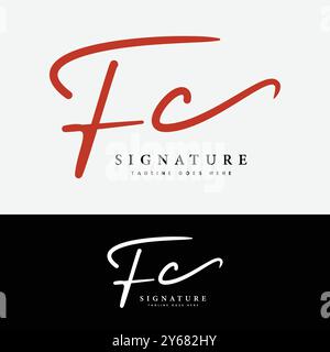 F, C, FC Anfangsbuchstabe Logo. Handgeschriebenes Logo mit Buchstabe FC Stock Vektor