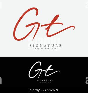 G, T, GT Anfangsbuchstabe Logo. Handgeschriebenes Logo mit Buchstabe GT Stock Vektor