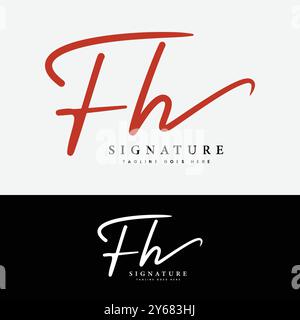 F, H, FH Anfangsbuchstabe Logo. Handgeschriebenes FH Signature-Logo mit Alphabet Stock Vektor