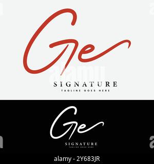 G, E, GE Initial Letter Logo. Handgeschriebenes GE-Signatur-Logo mit Buchstabe Stock Vektor