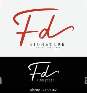 F, D, FD Anfangsbuchstabe Logo. Handgeschriebenes FD-Signatur-Logo mit Alphabet Stock Vektor