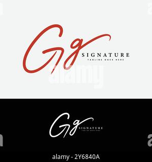 G, GG Initial Letter Logo. Handgeschriebenes GG Signature-Logo mit Alphabet Stock Vektor