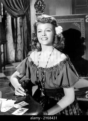 Rita Hayworth als Carmen im neuen Columbia Technicolor-Bild The Loves of Carmen, das nächsten Monat seine britische Premiere haben wird. Prinz Aly Khan kündigte diese Woche an, dass er Rita Hayworth heiraten wird, sobald es ihm frei ist, dies zu tun. Januar 1949 Stockfoto