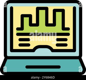 Laptop mit einem statistischen Diagramm, das Geschäftsanalysen und Datenvisualisierungen symbolisiert Stock Vektor