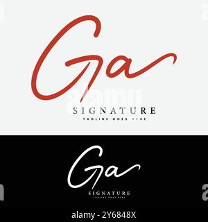 G, A, GA Initial Letter Logo. Handgeschriebenes Signatur-Logo mit Buchstabe GA Stock Vektor