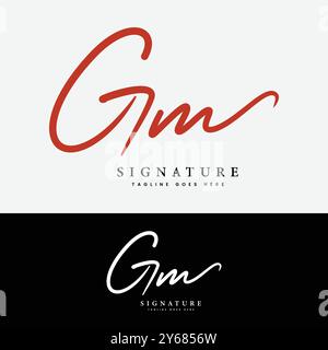 G, M, GM Initial Letter Logo. Handgeschriebenes GM-Signature-Logo mit Alphabet Stock Vektor