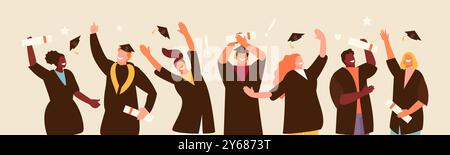 Glückliche Springen-Studentengruppe. Illustration des Bildungsvektors Stock Vektor