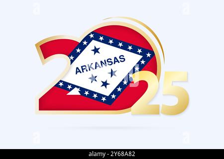 Jahr 2025 mit Arkansas Flaggenmuster. Vektorabbildung. Stock Vektor