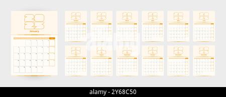 Moderner Vektor-vertikaler Kalender für das Jahr 2025, Planer in englischer Sprache. Kalender in orangefarbener Farbe. Stock Vektor