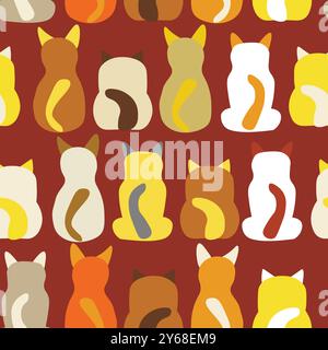 Seamless pattern with cute kitten print. Different scandy cats on color background. Scandinavian style illustration for kids. Vector illustration for Stock Vektor