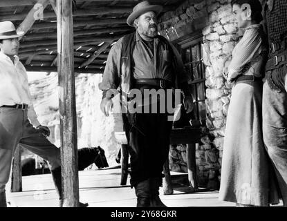 Gregory Peck, Burl Ives, Jean Simmons, am Set des Westernfilms „The Big Country“, United Artists, 1958 Stockfoto