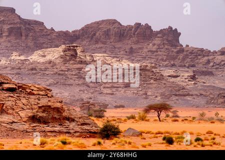 Tadrart Rouge bedeutet Red Mountain. Es handelt sich um einen Gebirgszug im Südosten Algeriens. Die Gegend bietet eine reiche Auswahl an Felskunst. März 2023. (CTK-Foto/ Stockfoto