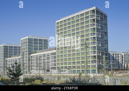 Europacity Bürogebäude rechts SAP Berlin, George-Stephenson Straße, Quartier Heidestraße, Moabit, Mitte, Berlin, Deutschland, Europa Stockfoto