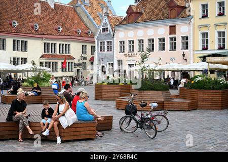 Tallinn, Estland - 24. Juli 2024: Rathausplatz (Raekoda Plats) in Tallinn. Stockfoto