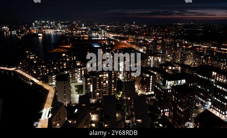 Stadtbild vom Lighaus von Aarhus Dänemark bei Nacht Stockfoto