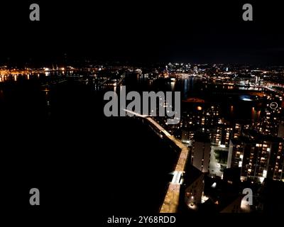 Stadtbild vom Lighaus von Aarhus Dänemark bei Nacht Stockfoto