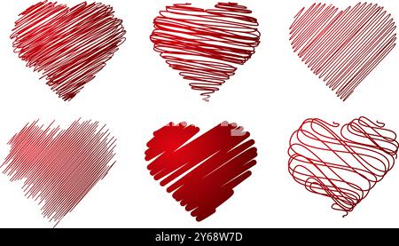 Niedliche Herzen in verschiedenen Farben und Formen Stock Vektor