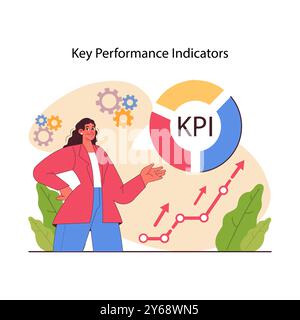 Optimierung von Geschäftsprozessen. KPI oder KPI, Kennzahlensystem zur Messung der Mitarbeitereffizienz. Personalmanagement und Workflow-Entwicklung. Illustration des flachen Vektors Stock Vektor