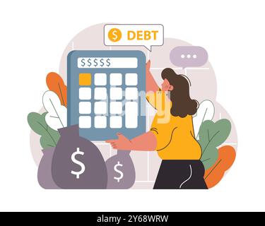 Studentenschulden. Junge Absolventen mit einer Finanzkrise. Finanzieller Bildungskredit. Zahlungsproblem nach Abschluss. Illustration des flachen Vektors Stock Vektor