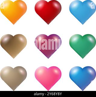 Niedliche Herzen in verschiedenen Farben und Formen Stock Vektor