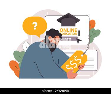 Studentenschulden. Junge Absolventen mit einer Finanzkrise. Finanzieller Bildungskredit. Zahlungsproblem nach Abschluss. Illustration des flachen Vektors Stock Vektor