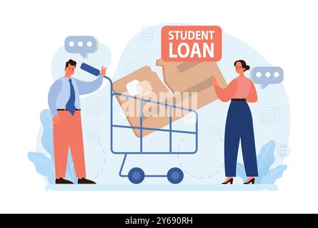 Studentenschulden. Junge Absolventen mit einer Finanzkrise. Finanzieller Bildungskredit. Zahlungsproblem nach Abschluss. Illustration des flachen Vektors Stock Vektor