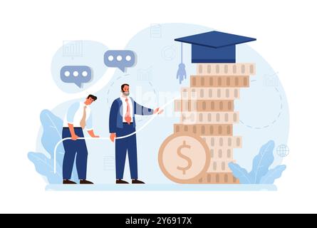 Studentenschulden. Junge Absolventen mit einer Finanzkrise. Finanzieller Bildungskredit. Zahlungsproblem nach Abschluss. Illustration des flachen Vektors Stock Vektor