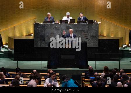 New York City, Usa. September 2024. U. US-Präsident Joe Biden spricht während der Generalversammlung der Vereinten Nationen am 24. September 2024 in New York City, New York. Quelle: Chuck Kennedy/State Department Photo/Alamy Live News Stockfoto