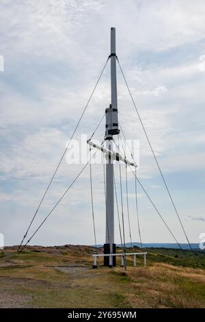 Signalmast an der Cape Spear Lighthouse National Historic Site in St. John's, Neufundland & Labrador, Kanada Stockfoto