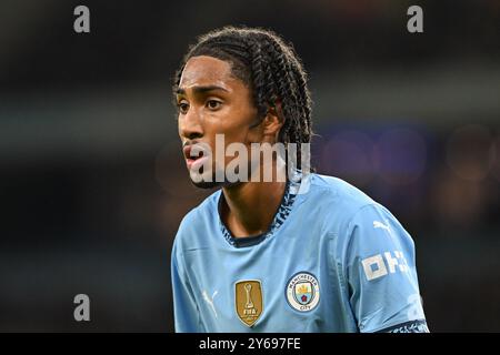 Manchester, Großbritannien. September 2024. Kaden Braithwaite von Manchester City während des Carabao Cup-Spiels Manchester City gegen Watford im Etihad Stadium, Manchester, Vereinigtes Königreich, 24. September 2024 (Foto: Cody Froggatt/News Images) in Manchester, Vereinigtes Königreich am 24. September 2024. (Foto: Cody Froggatt/News Images/SIPA USA) Credit: SIPA USA/Alamy Live News Stockfoto