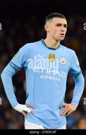 Manchester, Großbritannien. September 2024. Manchester City Mittelfeldspieler Phil Foden (47) während des Spiels der dritten Runde des Manchester City FC gegen Watford FC Carabao Cup im Etihad Stadium, Manchester, England, Vereinigtes Königreich am 24. September 2024 Credit: Every Second Media/Alamy Live News Stockfoto